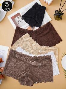 5pcs Solid Color Floral Lace Hipster Panties, Sexy Romantic Women's Lingerie - Multicolor - View 5