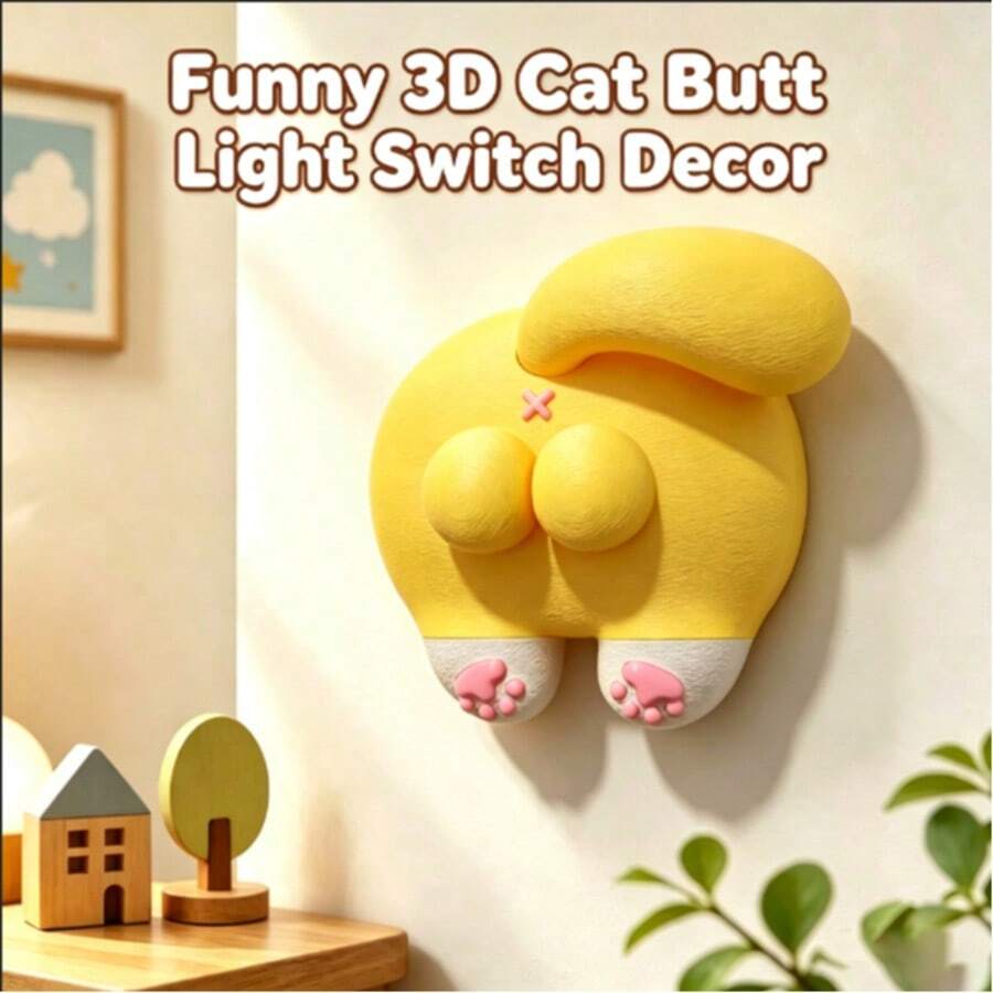 1pc 86 Switch Cover [Giant Egg Cat] Cat Butt Switch Panel Home Decor 3D Printed Switch Beautification Creative Ornament Decorative Style Fish School Shelter Room Decoration Strange Things Light Switch Cover - Cat Butt Lid Switch - View 1