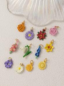 1pc Exquisite Flower Pendant, Delicate Cartoon Style, 14k Gold Plated Copper Material, Suitable For DIY Creative Necklace, Bracelet, Earrings, Bag Chain, Keychain, Waterproof And Sweat-Resistant, Suitable For Daily Casual Wear - Multicolor - View 4