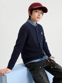 Balabala Stylish Kids Knit Cardigan Soft Warm Sweater Base Top For Toddler Boys & Girls Winter - Blue Tint - View 2