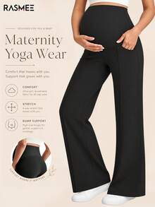1pc Women's Maternity Pants, With Pockets, Elastic Waistband Doesn't Constrict Belly, Dual Pockets Convenient To Carry Black - Black - View 1