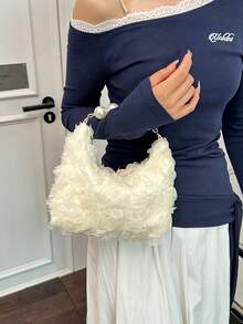 1件裝 女款絎縫拉鍊開合 PU 素色新款餃子包 時尚拼接百搭腋下半月包 大容量通勤休閒上班肩背包 手提包 珍珠手柄 花卉花朵設計 適合辦公室工作商務約會購物外出旅行 送女友好友禮物 女性日常使用 - 米色 - 查看 6