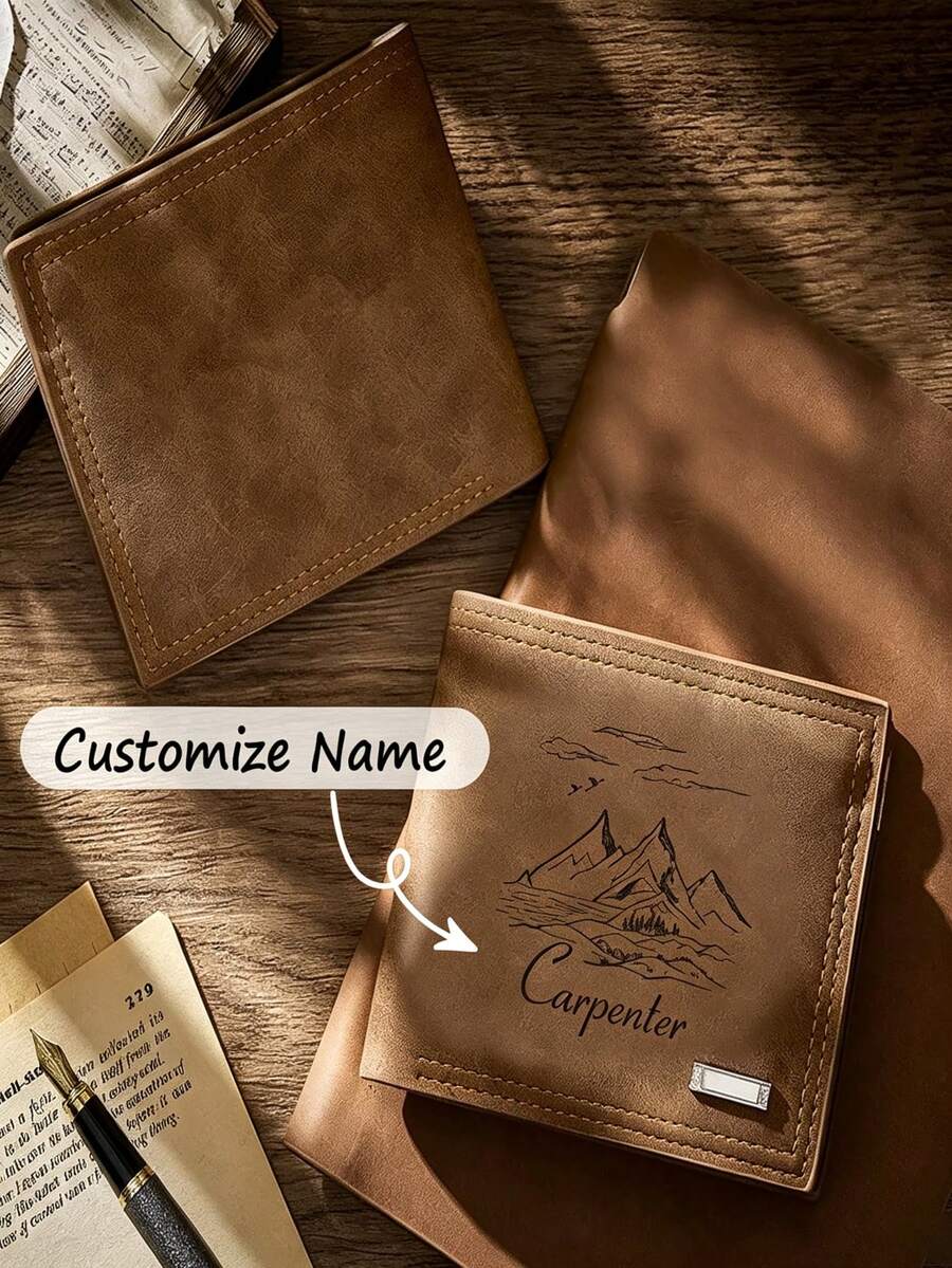 Customized Photo Carved Men's Wallet, Personalized Text PU Leather Wallet, Suitable For Boyfriends, Husbands, And Fathers' Anniversary Birthday Gifts. - Multicolor - View 1