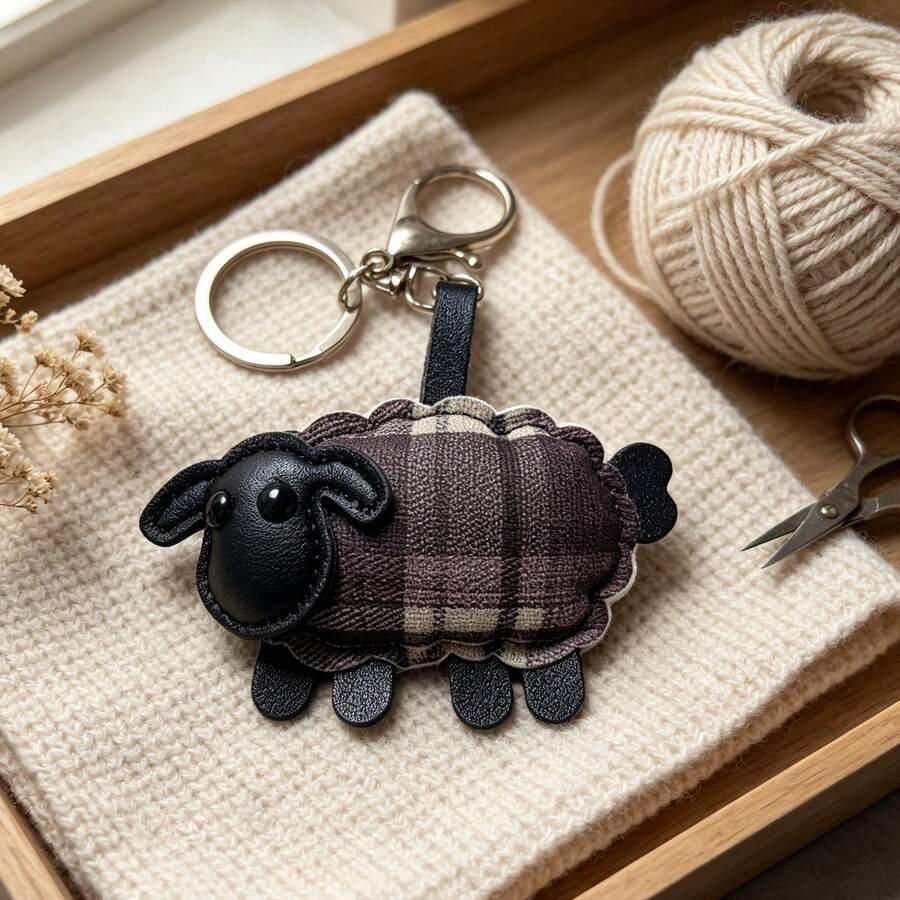 JRESSIAL Cute Plaid Sheep Keychain Cartoon Animal Bag Charm PU Leather Pendant Key Ring Accessory, Suitable For Backpack, Handbag Decoration Gift - Multicolor - View 1