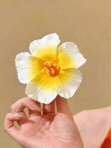 10/2pcs Yellow Hibiscus Flower Hair Clips, Women's Beach Vacation Photo Hair Accessories, Side Hair Clips, Suitable For Daily Wear - Yellow - View 2