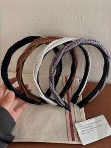5pcs Women's Autumn/Winter Vintage Premium Solid Color Knitted Cable Headbands, Suitable For Daily Wear - Multicolor - View 3