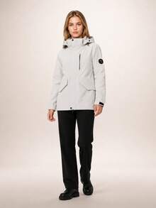 Women's Letter Printed Hooded Long Sleeve Sports Jacket, Outdoor Windbreaker White Spring - White - View 11