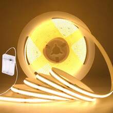 5V Battery Box Connected COB LED Strip, 1USB COB High Density LED Strip - 3 Colors Optional, Dimmable Flexible, Suitable For Under Cabinet, Bedroom, Mirror, Kitchen And Backlight Lighting (Battery Not Included) - Multicolor - View 2