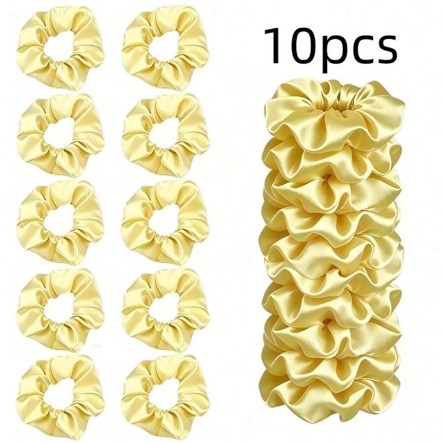 10 Pcs Yellow Women's Elegant Solid Color Satin Scrunchies, Suitable ...