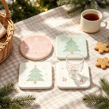 Macaron Pastel Christmas Acrylic Coaster Set, Christmas Tree Bow Cherry Snowflake Pattern, Non-Slip Heat-Insulating Coaster, Heat-Resistant Anti-Scalding, Desktop Protection Pad, Home Dining Table Holiday Decoration Christmas Gift - Multicolor - View 7