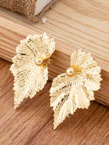 Letingsha Women's Gold Plated 4pcs Jewelry Set, Textured Necklace, Hollow Leaf Earrings, Open Cuff Bracelet, Adjustable Ring, Anti-Oxidation Design, Suitable For Brides, Formal Occasions And Holiday Outfits - Yellow Gold - View 6