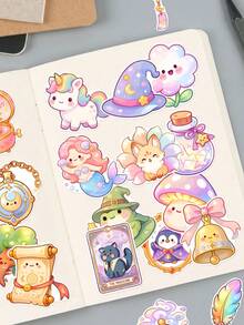 50pcs Magic Animal Stickers, Cute Wizard Stickers, Suitable For Planner Notebook Phone Case, Kawaii Fantasy Design, Waterproof, Perfect For Daily Aesthetic Decoration - Multicolor - View 8