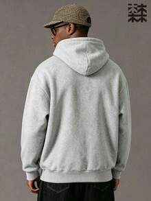 mulinsen 男士純色百搭運動衫，大口袋袋設計，抽繩設計 - 淺灰色 - 查看 4