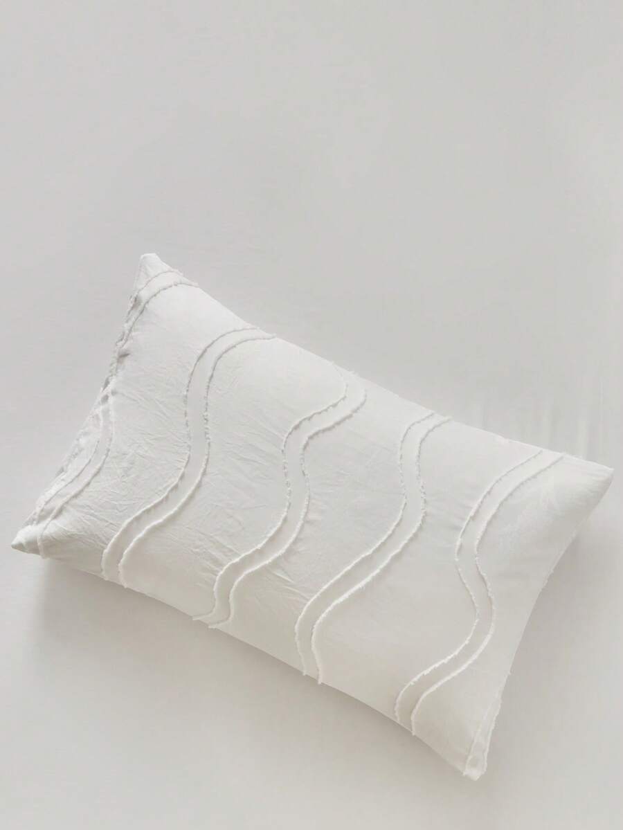 1pc White Wavy Vertical Striped Tufted Decorative Pillow Case, Minimalist Ins Style Textured Throw Pillow Cover For Sofa, Suitable For All Seasons, Machine Washable, No Filling Included - White - View 1