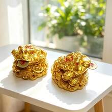 Wealth-Attracting Toad Figurine, Chinese Style Resin Three-Legged Toad Decor, Frog Ornament For Home And Office, Symbolizing Wealth And Prosperity - Multicolor - View 1