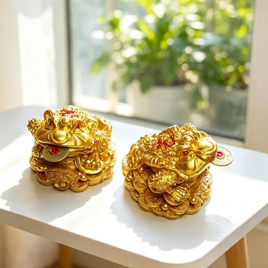 Wealth-Attracting Toad Figurine, Chinese Style Resin Three-Legged Toad Decor, Frog Ornament For Home And Office, Symbolizing Wealth And Prosperity - Multicolor - View 1
