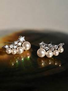 1 Pair Elegant Gentle Pearl Stud Earrings, Minimalist Versatile For Women - Silver - View 5