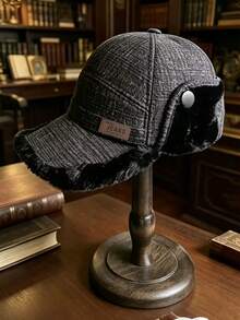 男士冬季抓絨內裡可折疊護耳棒球帽，厚實紋理布料防風保暖，舒適百搭保暖帽，適合戶外騎行，中老年爸爸穿著 - 彩色 - 查看 9