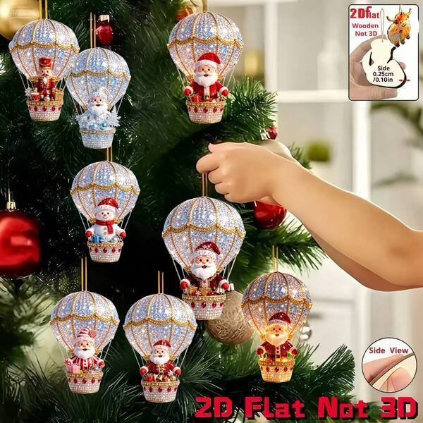 2D Datar, 8 buah Dekorasi Gantung Buatan, Cocok untuk Dekorasi Pohon Natal, Berbentuk Santa Claus dengan Pengait, Ornamen Gantung DIY Datar, Cocok untuk Dekorasi Meja, Karangan Bunga, dan Pesta Sepanjang Tahun - Bahan Buatan, Cocok untuk Dekorasi Rumah, Dapur, dan Liburan, 2D Datar