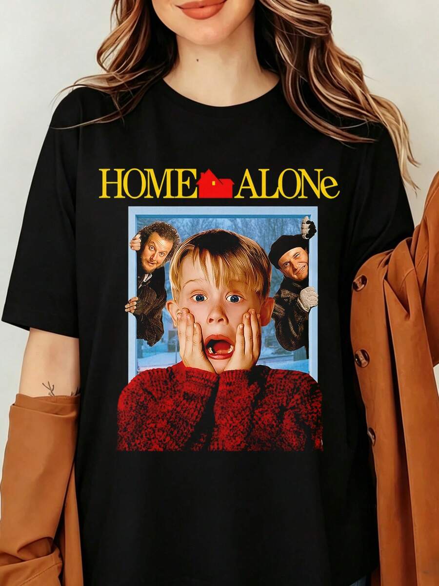 Home Alone Graphic T‑Shirt, Kevin McCallister, Harry And Marv, 90s Classic Christmas Movie Tee, Holiday Fan Gift - 黑色 - 查看 1