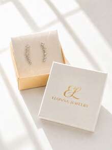 SYMFNY 1 Pair Affordable Luxury 925 Sterling Silver Double Row Earrings, Inlaid With Exquisite Cubic Zirconia Gemstones - Silver - View 5