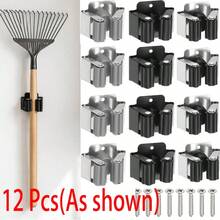 6/12pcs Wall-Mounted Broom & Mop Holder, Heavy Duty Garden Tool Organizer, Suitable For Rake And Shovel Handles, Stainless Steel Mop Hooks, Screw-Fixed, Brush Organizer Clip, Suitable For Garden And Garage - View 12