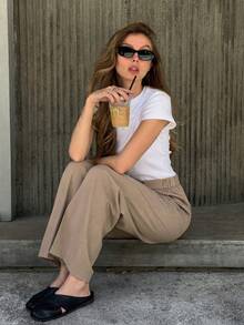 Fall/Winter Khaki Wide Leg Pants Women's Draped New High Waist Relaxed Fit Formal Pants Commute Slimming Long Pants - Khaki - View 6