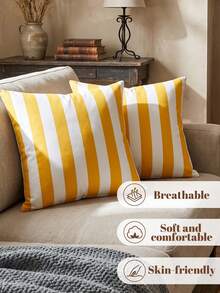1/2pcs Striped Pattern Pillowcase (No Filling), Cushion Cover, Decorative Pillowcase, Single-Sided Print, Multi-Functional, Breathable, Anti-Pilling, Comfortable, Machine Washable, Suitable For Sofa And Car Pillows, Room Decor, Autumn Decor, Home Decor, Autumn Decor - Multicolor - View 7