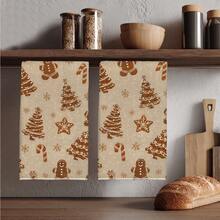 2PCS Kitchen Towels, Gingerbread Man Christmas Tree Seamless Pattern Kitchen Towels Dish Cloths, 40*60cm Rectangular Microfiber Absorbent Cleaning Kitchen Towels, Perfect For Kitchen, Dining Room And Bathroom Use, Kitchen Decor, Home Decor, Neighbor Housewarming Gift, Dish Cloths - Multicolor - View 1