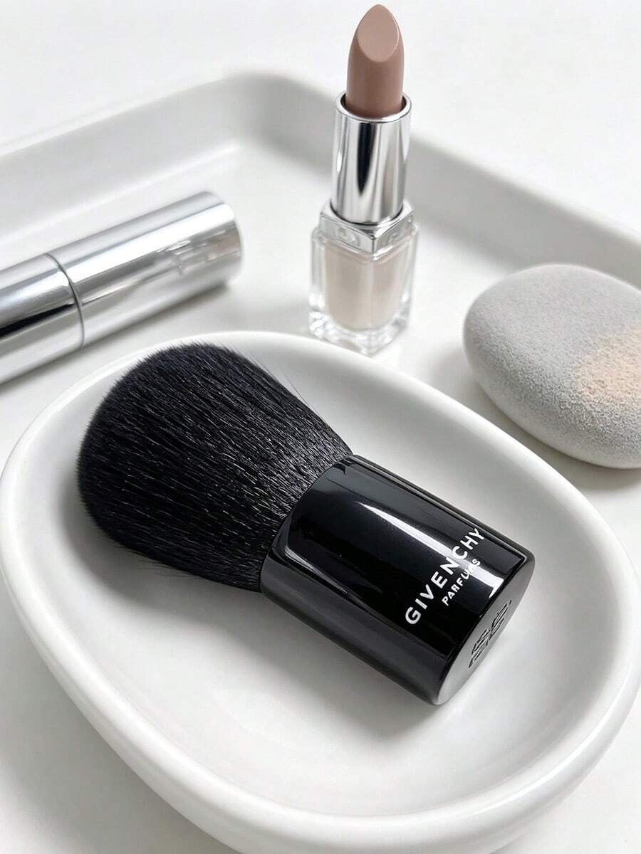GIVENCHY Kabuki Makeup Brush, Compact Size, Portable And Durable, Suitable For Travel, Soft Dense Bristles, Glossy Black Handle With Logo Design, For Personal Use And Gift Giving, GIVENCHY‑GIFT‑24 - Black - View 1