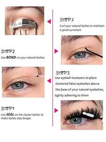 6-Piece 1-Set D Curl Cluster False Eyelashes Kit, Includes Glue (Bonding & Sealing), Remover, Tweezers, Mixed Styles, Suitable For Beginners DIY Home Use, Applicable For Wedding/Daily/Travel/Gift, Single Cluster False Eyelashes - Baby Blue - View 4
