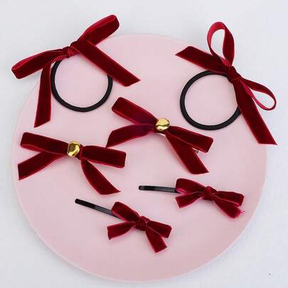 6pcs/Set Bow Hair Clips & Hair Ties Set Sweet Coquette Balletcore Hair Accessories For Women