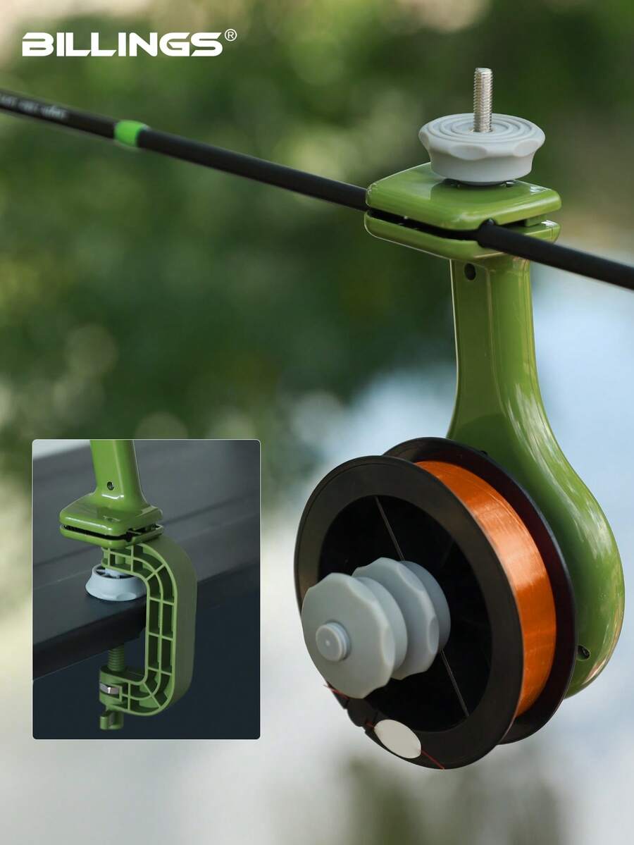BILLINGS Fishing Line Spooler, Adjustable Portable Fishing Line Spooler, Anti-Tangle, Suitable For Spinning Reels And Baitcasting Reels, Can Be Clipped To Fishing Rod Or Mounted On Desk - Green - View 1