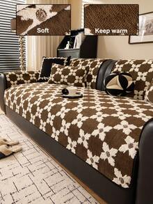 1 pieza Funda de sofá de terciopelo de algodón suave, suave y amigable con la piel para otoño/invierno, apta para mascotas, uso en todas las estaciones, lavable a máquina, decoración del hogar para Navidad/Año Nuevo, protección del sofá, adecuada para funda de reposabrazos y respaldo de 1/2/3/4 plazas - Marrón - Ver 1