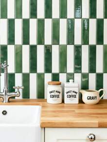 WoStick 1/10/20pcs Green Self-Adhesive Subway Tile Wall Stickers, 3D Glossy Self-Adhesive Tile Stickers, Suitable For Rental Home Kitchen Bathroom Wall Decor - Green and White Long Strip - View 8