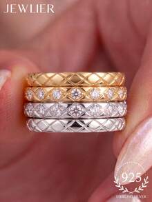 1pc Diamond Plaid Pattern Ring, 925 Sterling Silver Thin Band Ring, Thumb Ring, Exquisite Jewelry Gift For Women - Gold - View 2