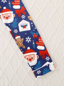 2pcs/Set Christmas Children's Pajama Set, Cartoon Christmas Snowman Print Pattern Lapel Long Sleeve Cardigan With Elastic Waist Long Pants, Flame Retardant Knit Fabric, Suitable For All Seasons, Girls Middle And Older Children - Navy Blue - View 7