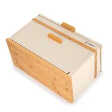 Large Bamboo Bread Box With Roll Top Lid & Storage Drawer, Double Layer Kitchen Bread Storage Bin, Bread Keeper For Loaf, Bagels, Pastries & Baked Goods, Modern Countertop Bread Box Organizer (Black/Cream) - View 6