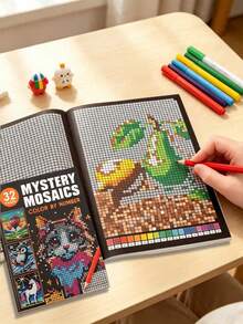 1pc 32-Page Colorful Counting Painting Notebook, Pixel Art Coloring Book, Art Learning Drawing Book, School Art Supplies, Watercolor Coloring Doodle Book, Great Christmas Gift, Halloween Gift And Back To School Gift - View 3