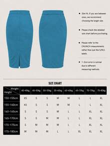 Autumn Commute Gem Rose Solid High Waist Pencil Skirt Professional Back To School Elegant Women's Slit Knee-Length Bodycon Fitted Halloween Christmas - Modal Blue - View 7