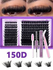 D-Curl, Spikes Wispy Lashes, DIY Eyelash Extension Tool Set. Lash Clusters,DIY False Lashes Set,With Bond&Seal, Tweezers, Brush, Lightweight & Soft & Natural, For Home DIY, Lash Cluters Kit, Clusher Lashes, Lash Book, Eyelashes - Black - View 5