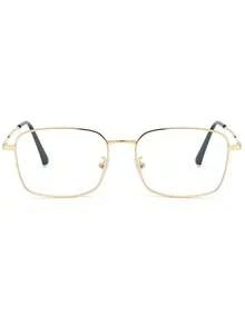 1PC Men's Metal Rectangular Frame Minimalist Classic Literary Commute Premium Retro Stainless Steel Casual Korean Style Plus Size, Fashionable Personalized Street Daily Wear Clear Lens Glasses, Suitable For Work, Back To School, Street Photography, Phone Viewing, Dating, Etc. - Gold - View 2