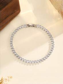 1pc Cubic Zirconia Tennis Bracelet, Luxury Sparkling Crystal Chain Jewelry For Women, Wedding Daily Party - Cat's Eye Zirconia Bracelet - View 2