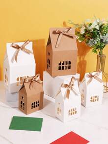 House‑Shaped Christmas Gift Boxes With Ribbon, Hollow Paper Candy Cookie Boxes, Large & Small Sizes For Xmas Holiday Party Decoration - View 5