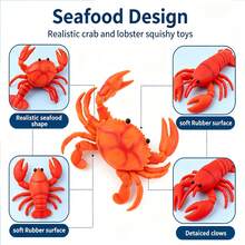 1pcsSimulation Red Lobster Crab Squeaky Toy, Soft Rubber Sea Creature Squeeze Fidget Toy, Stress Relief Prank Decompression Toy - Multicolor - View 6