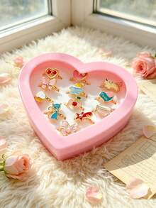 12pcs Goodnight Garden Series Ring Gift Box, Alloy Material With Enamel Oil Drip Craft, Multiple Shapes For Daily Matching Without Duplication, Freely Mix And Match, Holiday Gift Box, Affordable Trinkets - Gold - 12pcs Box - View 6