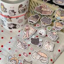 35cm/Loop Sweet Little Kitten Cartoon Cute Cat Die Cut Dispensing Sticker DIY Deco Card Journal Scrapbooking Photo Card Phone Case Collage Supply - Black - View 7