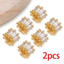 2pcs 18K Gold-Plated Cubic Zirconia Spacer Beads Rhinestone Round Flat Heart Twist Metal Spacers For DIY Bracelet Necklace Jewelry Making Findings - Gold - View 17