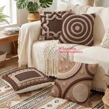 4pcs/Set Country Pastoral Style Pillow Covers, 2D Flat Print Non-Embroidered Rope Pattern, 17.7x17.7 Inches, Autumn Home Decor Pillowcases, Suitable For Bedroom, Living Room, Office, Patio, Car, Pillow Insert Not Included, 2D Flat - Coffee Brown - View 2