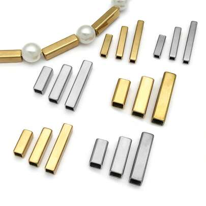 5pcs Stainless Steel Square Tube Spacer Beads Golden Silvery Rectangle Straight Tube Beads For DIY Bracelet Necklace Jewelry Making Supplies
